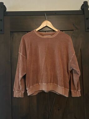 The Great. Velour Crewneck Pullover Sweatshirt rust brown XS S 0 Anthropologie